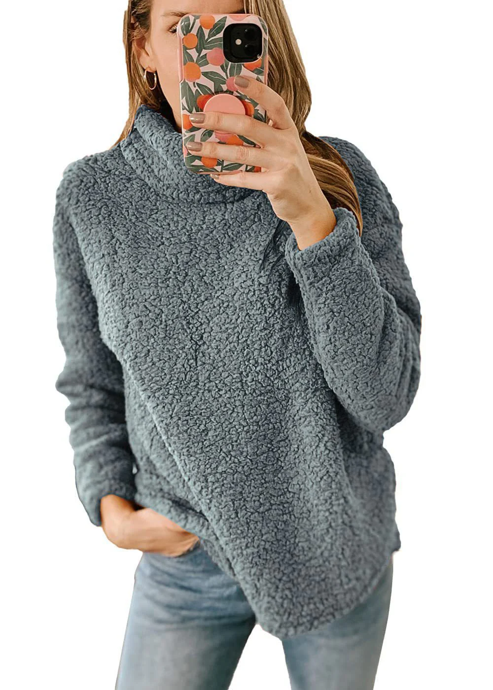 Fur Turtleneck Solid Color Sweatshirt Plush Top